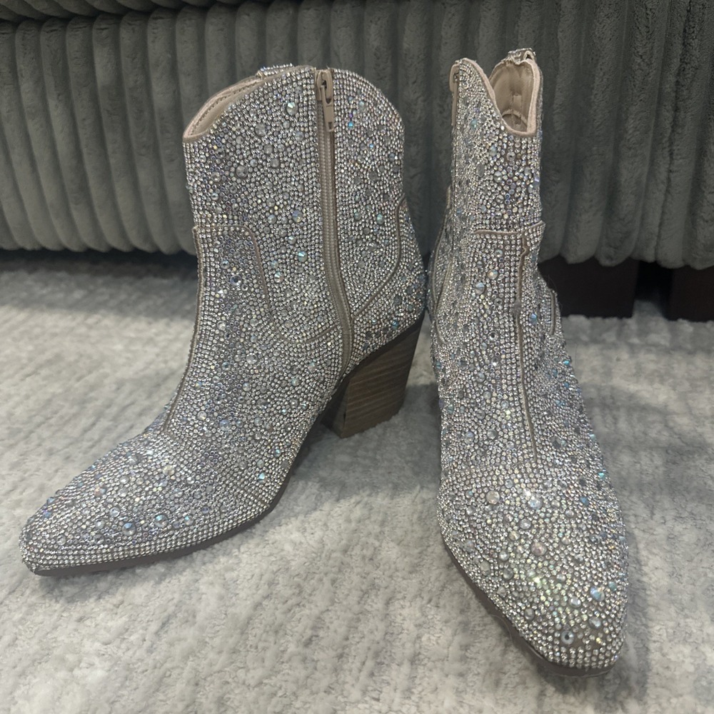 Cushionaire Sparkly Rhinetsone Western Ankle Boots Rodeo Concert Women's Size 8 - Picture 4 of 16